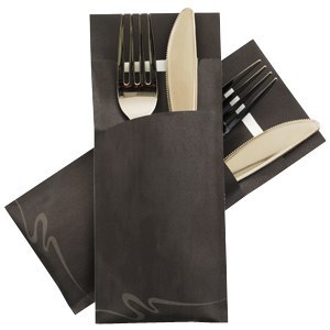 Papierowe"czarne" torebki na sztućce z serwetką Etui na sztućce Pochetto 520 szt
